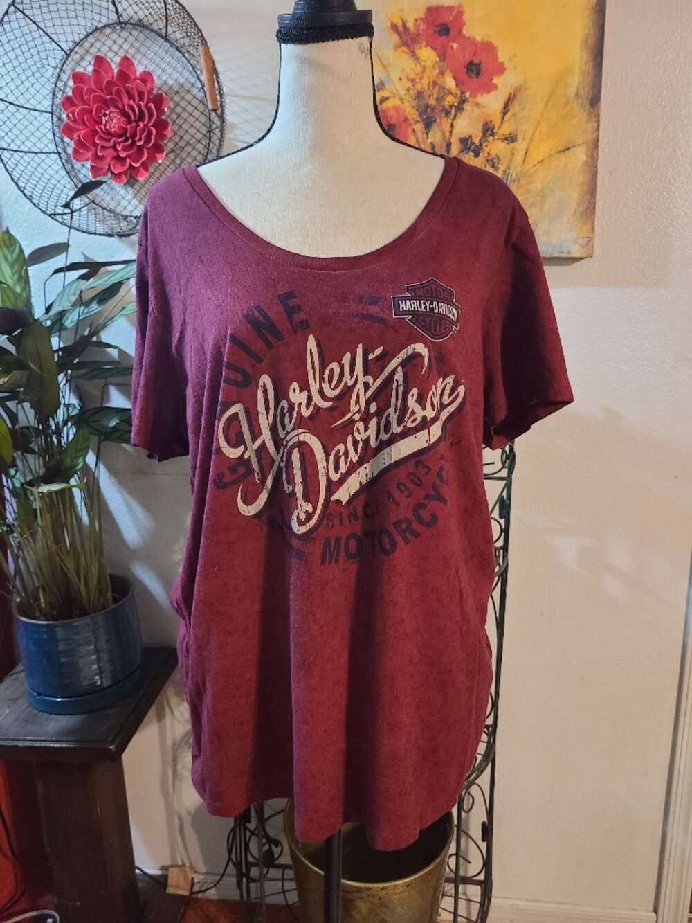 Harley-Davidson Burgundy T-Shirt Women's SZ XL Carroll Iowa Harley Davidson